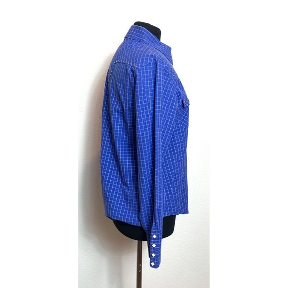 Cruel Girl Long Sleeve Blue White Check Western Shirt M - Picture 3 of 12